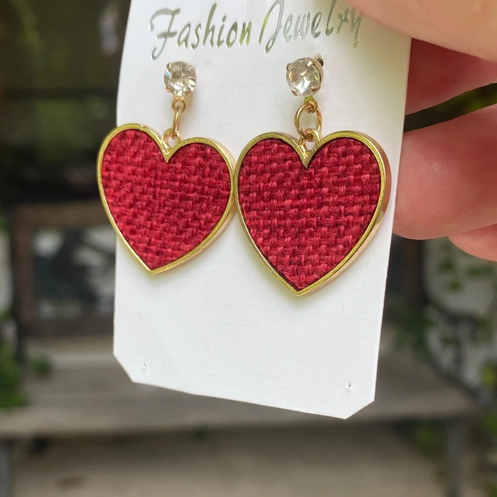Heart-Shaped Red and Gold Earrings